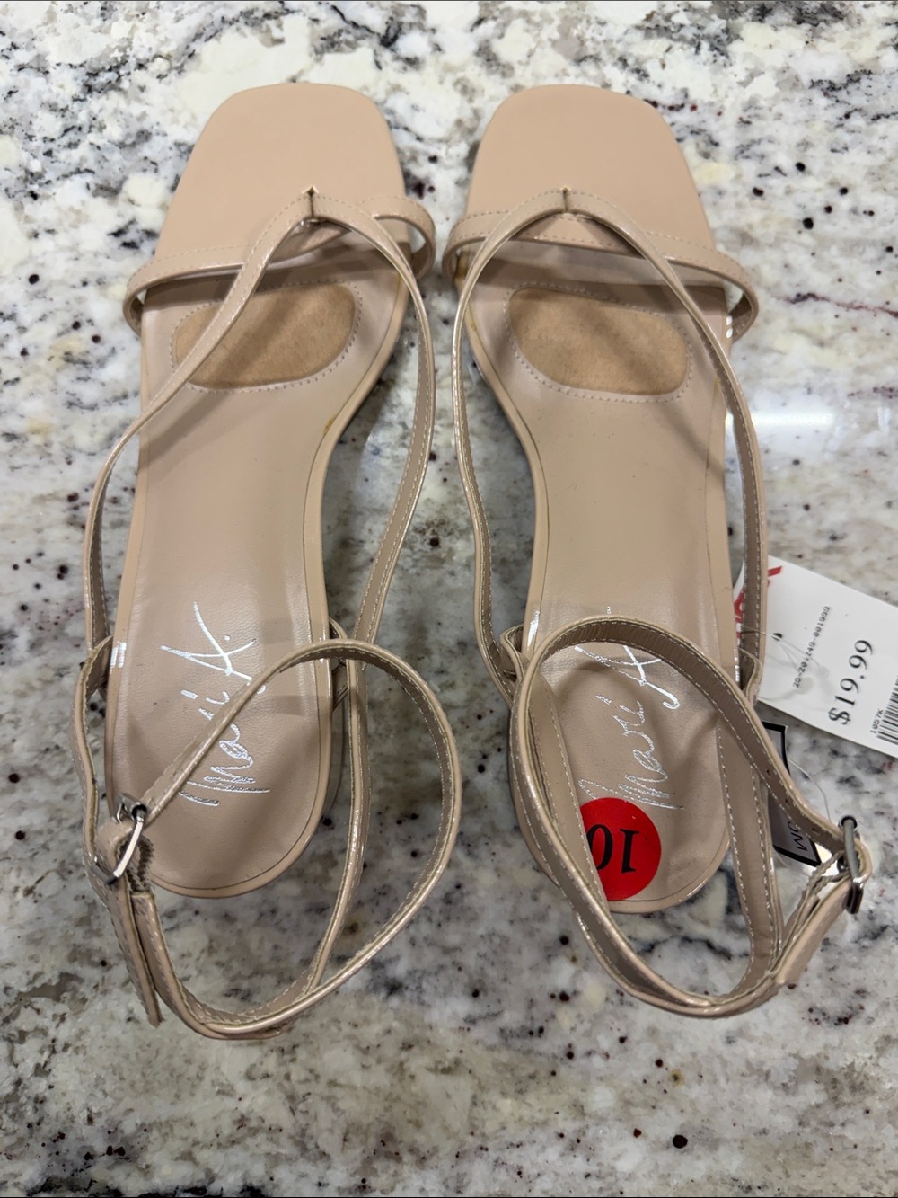 Patent Nude Low Block Heel Slingback Sandals - Picture 3 of 12